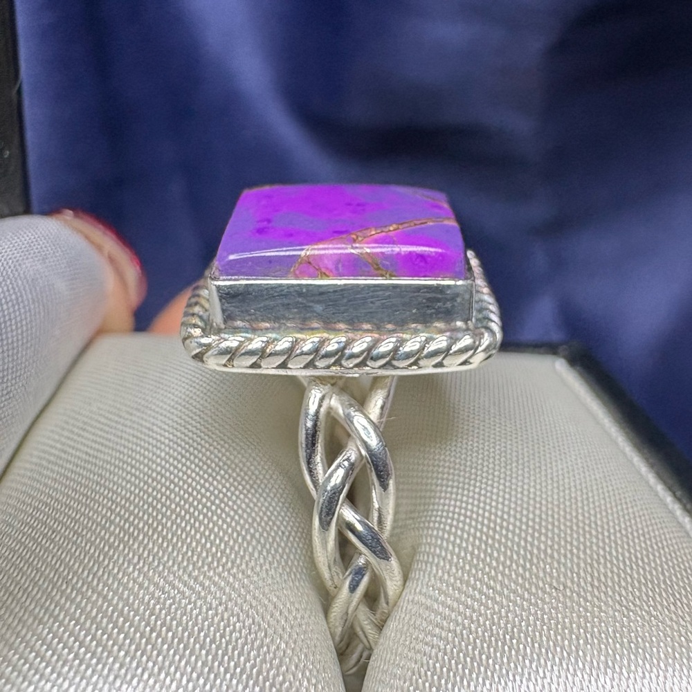 Ring Purple Mojave Turquoise Square 925 Sterling Silver Southwestern - Picture 2 of 10